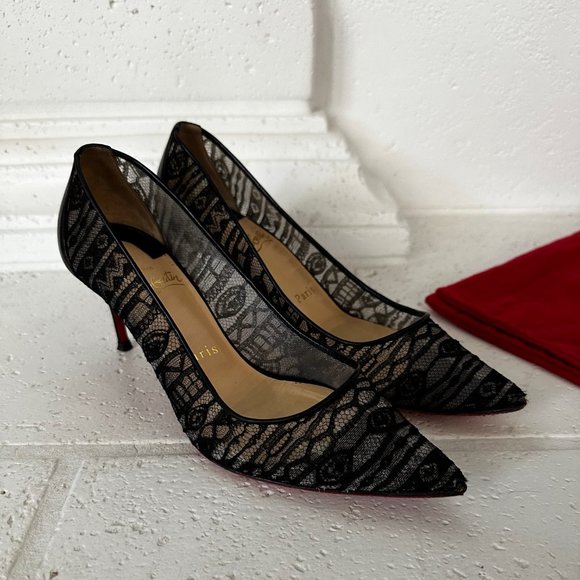 Christian Louboutin Lace Pump 70mm Kitten Heel Size 35 1/2 (US